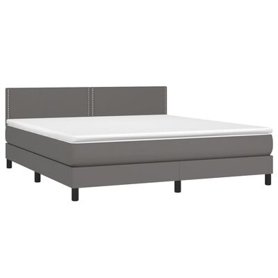 vidaXL Pat box spring cu saltea, gri, 160x200 cm, piele ecologică