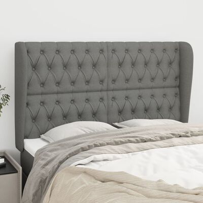 vidaXL Tăblie de pat cu aripioare gri închis 147x23x118/128 cm textil