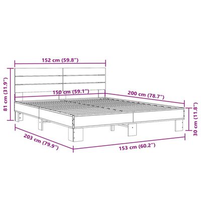 vidaXL Cadru de pat, stejar fumuriu 150x200 cm lemn prelucrat și metal