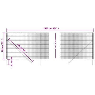 vidaXL Gard plasă de sârmă, antracit, 2x25 m, oțel galvanizat