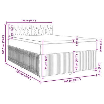 vidaXL Pat box spring cu saltea, albastru, 140x190 cm, catifea