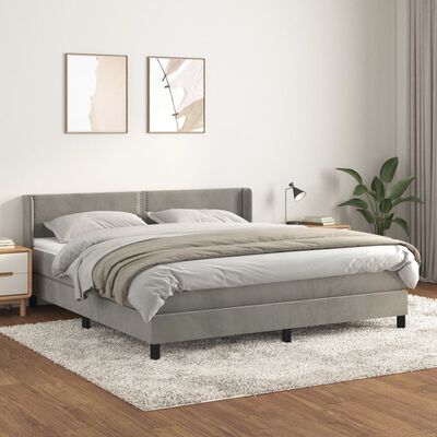 vidaXL Pat box spring cu saltea, gri deschis, 180x200 cm, catifea