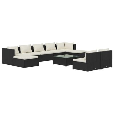 vidaXL Set mobilier de grădină cu perne, 10 piese, negru, poliratan