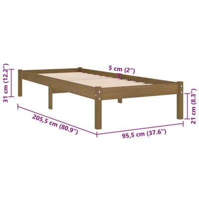 vidaXL Cadru de pat, maro miere, 90x200 cm, lemn masiv de pin