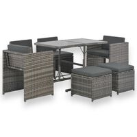 vidaXL Set mobilier de exterior cu perne, 7 piese, gri, poliratan