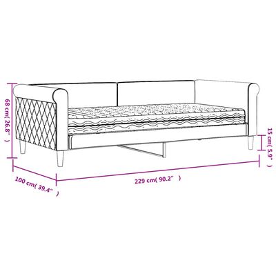 vidaXL Pat de zi cu saltea, gri închis, 90x200 cm, catifea