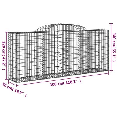 vidaXL Coșuri gabion arcuite 10 buc. 300x50x120/140 cm fier galvanizat