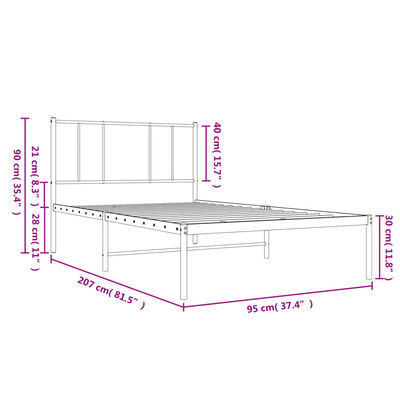 vidaXL Cadru pat metalic cu tăblie, negru, 90x200 cm