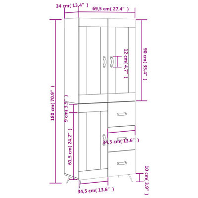 vidaXL Dulap înalt, stejar maro, 69,5x34x180 cm, lemn compozit