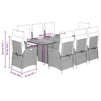 vidaXL Set de masă pentru grădină, 9 piese, cu perne, bej, poliratan