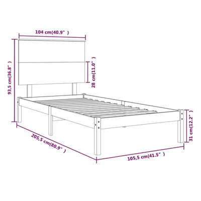 vidaXL Cadru de pat, 100x200 cm, negru, lemn masiv de pin