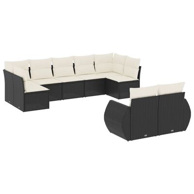 vidaXL Set mobilier de grădină cu perne, 9 piese, negru, poliratan