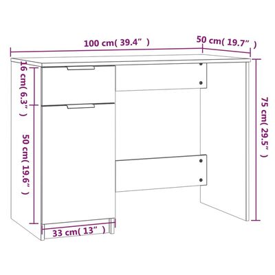 vidaXL Birou, gri sonoma, 100x50x75 cm, lemn compozit