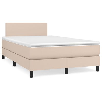 vidaXL Pat box spring cu saltea, cappuccino, 120x200cm piele ecologică