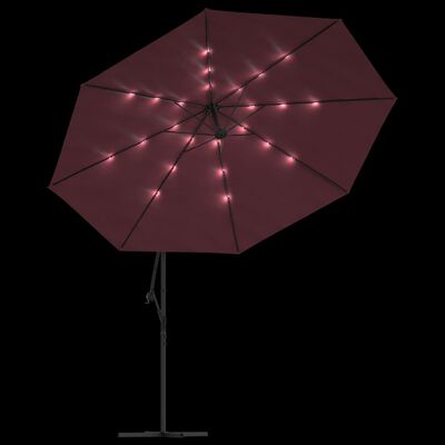 vidaXL Umbrelă în consolă cu lumini LED, roșu bordo, 350 cm