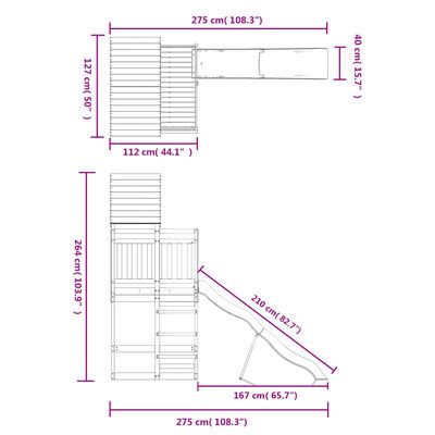 vidaXL Set de joacă pentru exterior, lemn masiv de pin