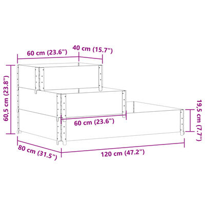 vidaXL Strat înălțat cu 3 niveluri, 120x80 cm, lemn masiv de pin