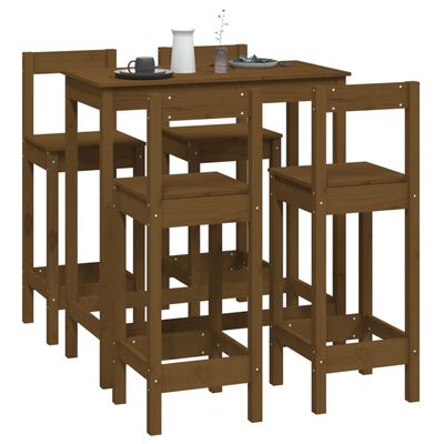 vidaXL Set mobilier de bar, 5 piese, maro miere, lemn masiv de pin