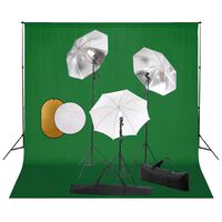 vidaXL Set studio foto cu lămpi, umbrele, fundal și reflector