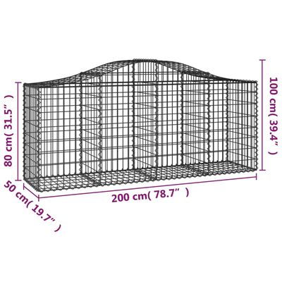 vidaXL Coșuri gabion arcuite 5 buc, 200x50x80/100 cm, fier galvanizat