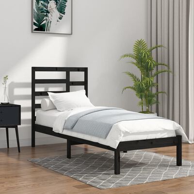 vidaXL Cadru de pat single, negru, 90x190 cm, lemn masiv