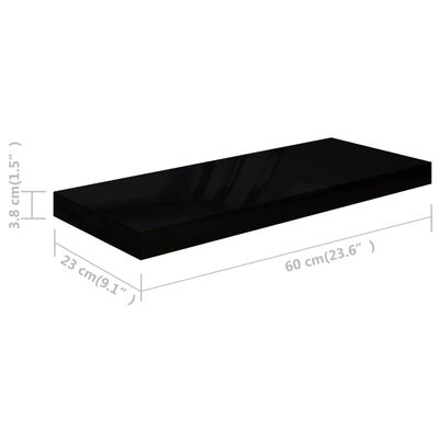 vidaXL Rafturi de perete 4 buc. negru extralucios, 60x23,5x3,8 cm, MDF