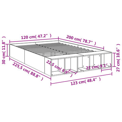 vidaXL Cadru de pat, stejar fumuriu, 120x200 cm, lemn prelucrat