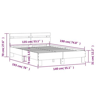 vidaXL Cadru de pat cu tăblie, alb, 135x190 cm, lemn prelucrat