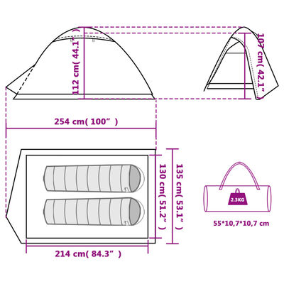 vidaXL Cort de camping cupolă pentru 2 persoane, albastru, impermeabil