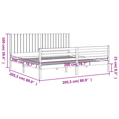 vidaXL Cadru pat cu tăblie 200x200 cm, negru, lemn masiv