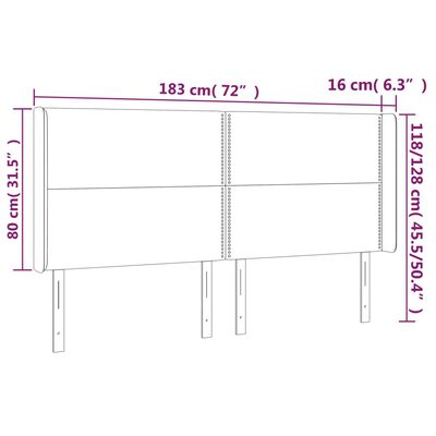 vidaXL Tăblie de pat cu aripioare, negru, 183x16x118/128 cm, catifea