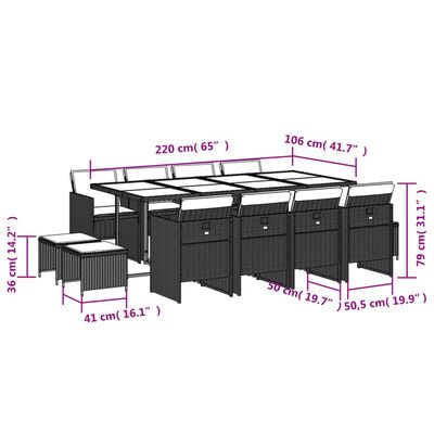 vidaXL Set mobilier de grădină cu perne, 13 piese, negru, poliratan