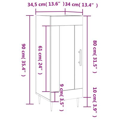 vidaXL Servantă, gri sonoma, 34,5x34x90 cm, lemn compozit