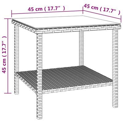 vidaXL Masă laterală, maro, 45x45x45 cm poliratan/sticlă securizată