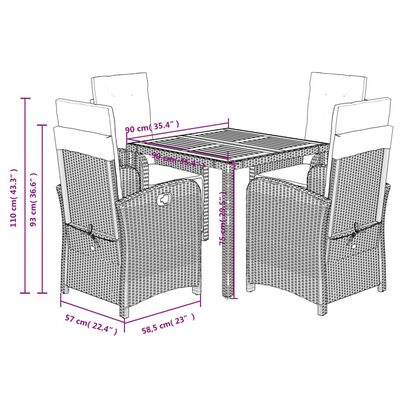 vidaXL Set mobilier de grădină cu perne, 5 piese, gri, poliratan