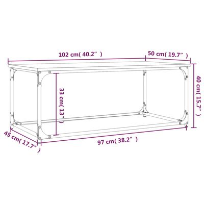 vidaXL Măsuță cafea, stejar sonoma 102x50x40 cm lemn prelucrat și fier