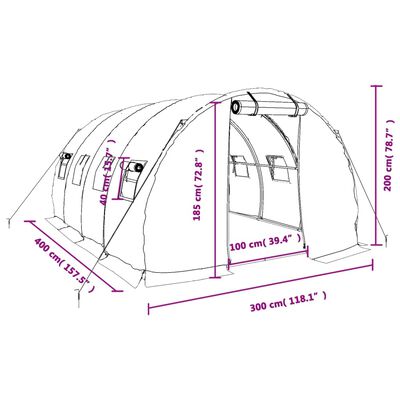 vidaXL Seră cu cadru din oțel, verde, 12 m², 4x3x2 m