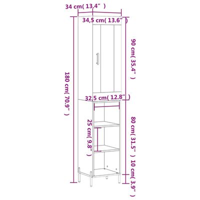 vidaXL Dulap înalt, stejar maro, 34,5x34x180 cm, lemn prelucrat