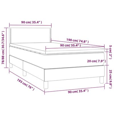 vidaXL Pat box spring cu saltea, cappuccino, 90x190 cm piele ecologică