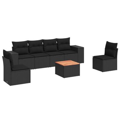 vidaXL Set canapele de grădină cu perne, 7 piese, negru, poliratan