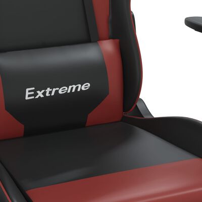 vidaXL Scaun de gaming masaj/suport picioare negru/roșu vin piele eco