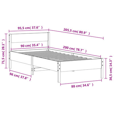 vidaXL Cadru de pat fără saltea, alb, 90x200 cm, lemn masiv pin