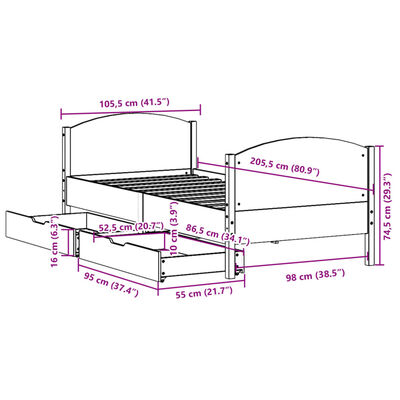 vidaXL Cadru pat fără saltea, alb, 100x200 cm, lemn masiv pin