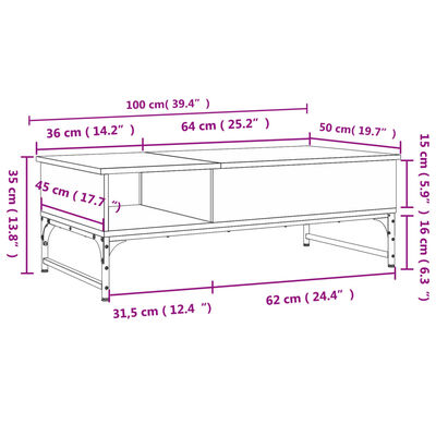 vidaXL Măsuță de cafea stejar fumuriu 100x50x35cm lemn prelucrat/metal