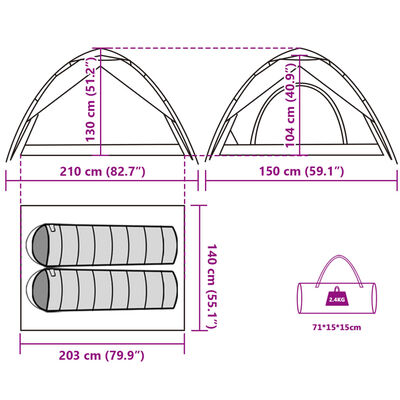 vidaXL Cort de camping cupolă 2 persoane, setare rapidă, albastru