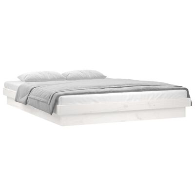 vidaXL Cadru de pat cu LED King Size, alb, 150x200 cm, lemn masiv