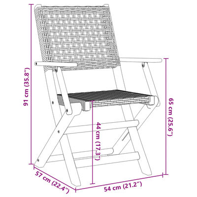 vidaXL Set mobilier bistro, 3 piese, negru, poliratan și lemn masiv