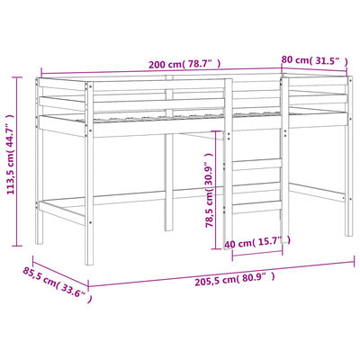 vidaXL Pat etajat de copii cu tunel alb/negru 80x200 cm lemn masiv pin