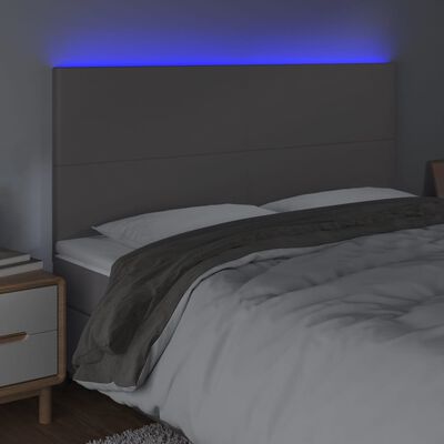 vidaXL Tăblie cu LED-uri, gri, 160x5x118/128 cm, piele ecologică