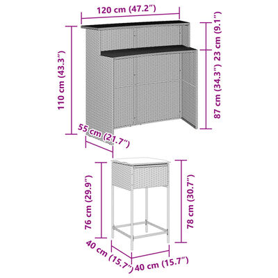 vidaXL Set mobilier bar de grădină, cu perne, 5 piese, gri, poliratan